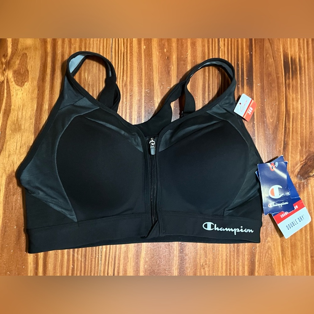 Champion Black Front-Zip High-Impact Sports Bra